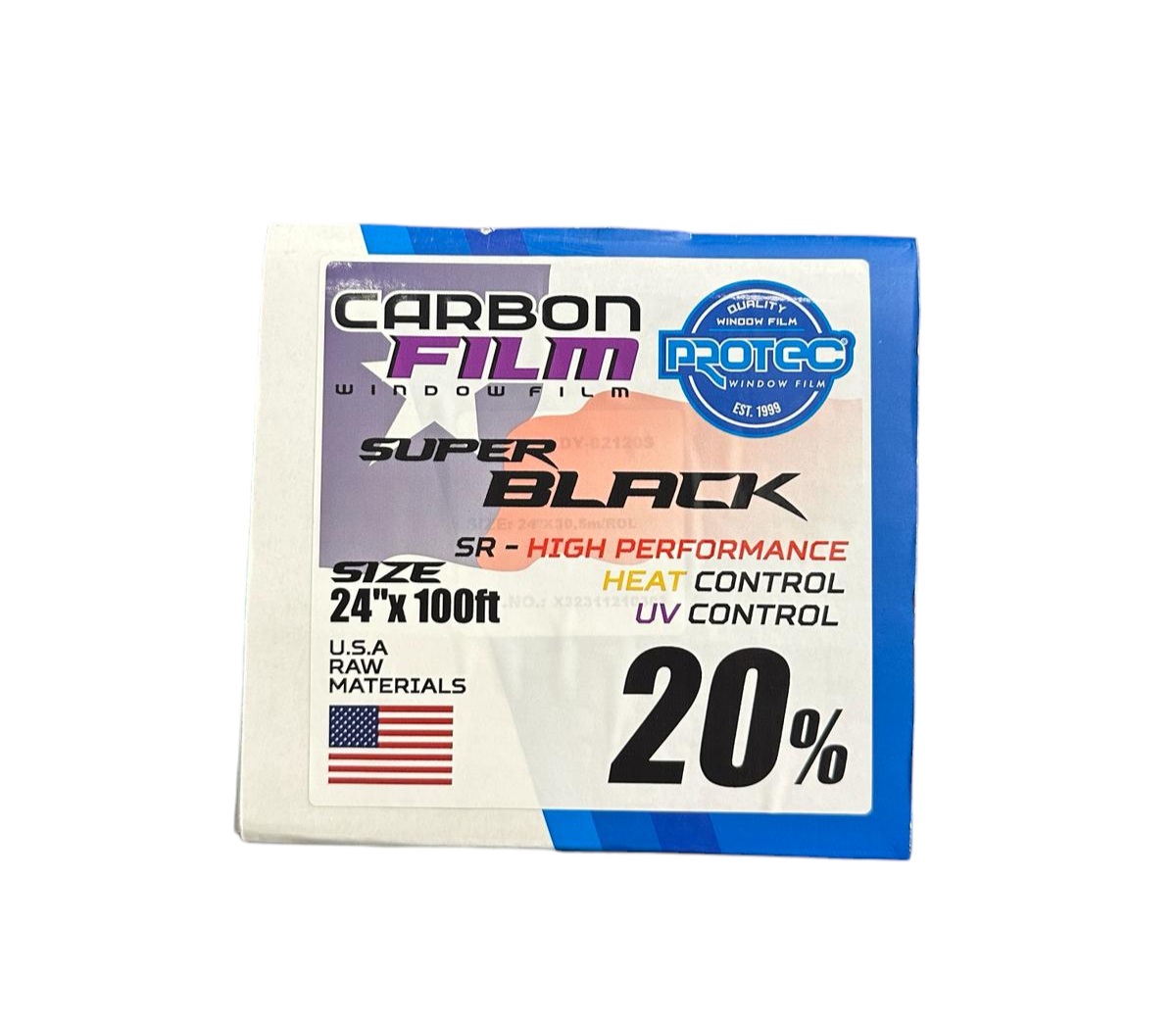 Carbon Super Black 20% High Performance 24"x100ft 2Ply PROTEC